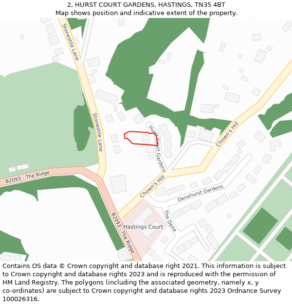 2, HURST COURT GARDENS, HASTINGS, TN35 4BT: Location map and indicative extent of plot