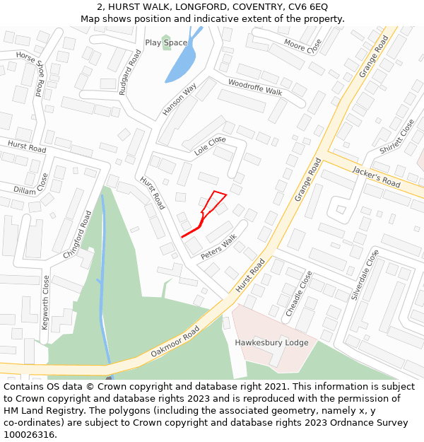 2, HURST WALK, LONGFORD, COVENTRY, CV6 6EQ: Location map and indicative extent of plot