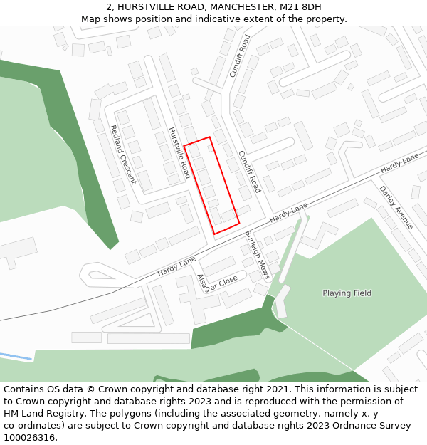 2, HURSTVILLE ROAD, MANCHESTER, M21 8DH: Location map and indicative extent of plot