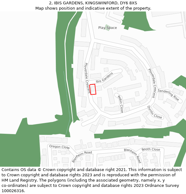 2, IBIS GARDENS, KINGSWINFORD, DY6 8XS: Location map and indicative extent of plot
