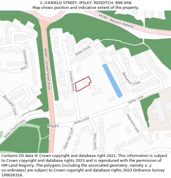 2, ICKNIELD STREET, IPSLEY, REDDITCH, B98 0AN: Location map and indicative extent of plot