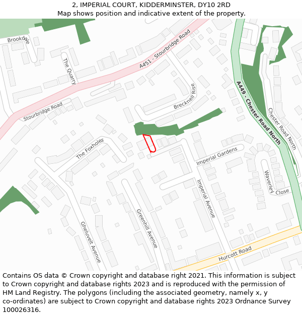 2, IMPERIAL COURT, KIDDERMINSTER, DY10 2RD: Location map and indicative extent of plot