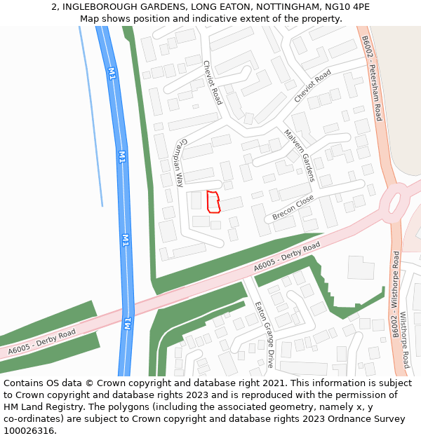 2, INGLEBOROUGH GARDENS, LONG EATON, NOTTINGHAM, NG10 4PE: Location map and indicative extent of plot