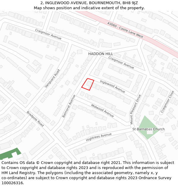 2, INGLEWOOD AVENUE, BOURNEMOUTH, BH8 9JZ: Location map and indicative extent of plot