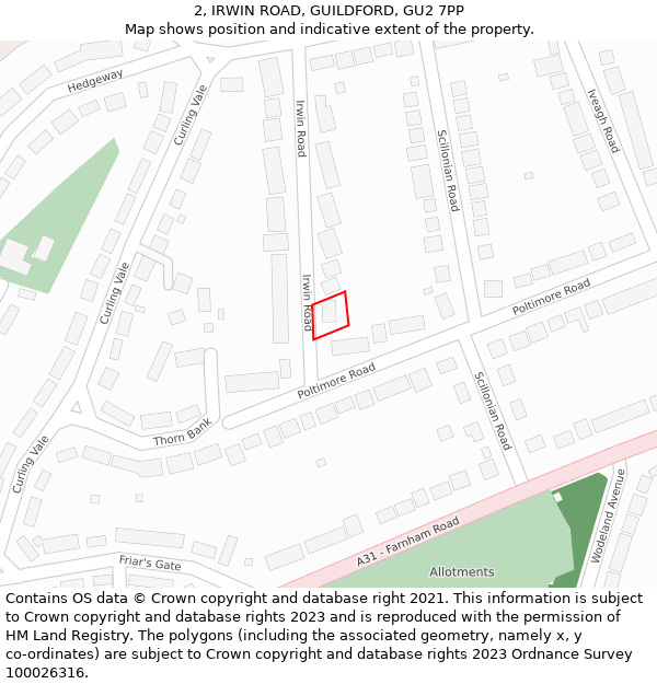 2, IRWIN ROAD, GUILDFORD, GU2 7PP: Location map and indicative extent of plot