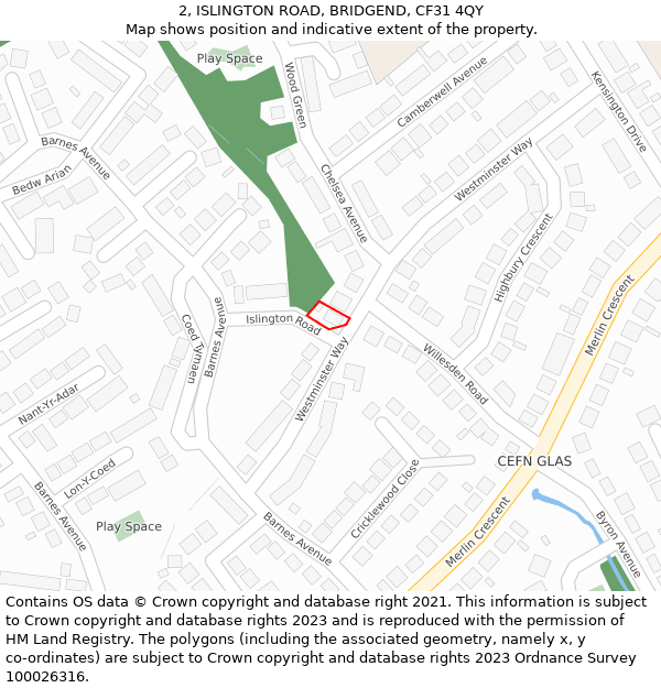 2, ISLINGTON ROAD, BRIDGEND, CF31 4QY: Location map and indicative extent of plot