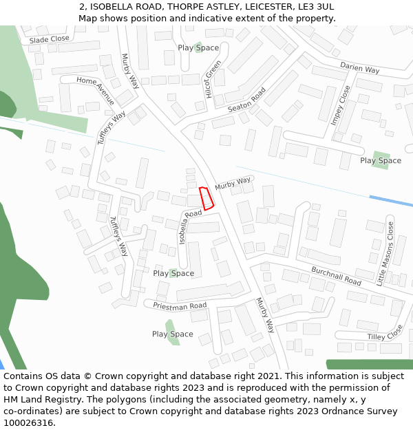 2, ISOBELLA ROAD, THORPE ASTLEY, LEICESTER, LE3 3UL: Location map and indicative extent of plot
