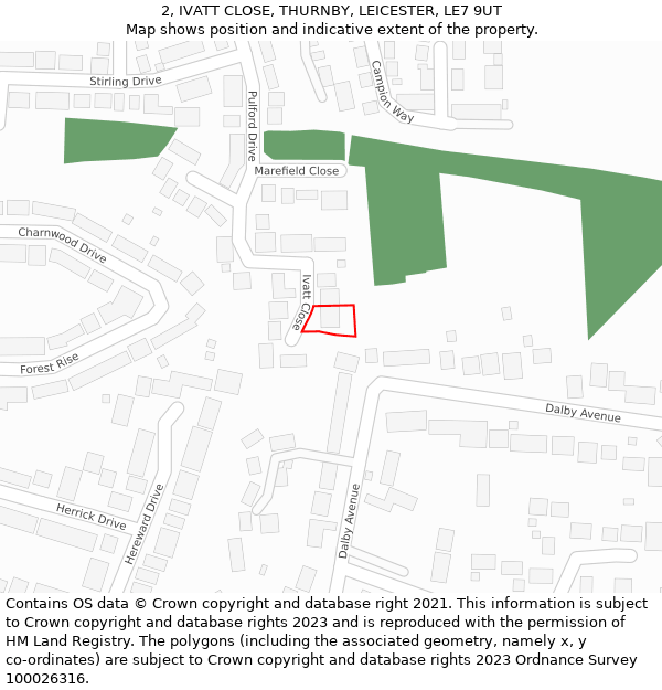 2, IVATT CLOSE, THURNBY, LEICESTER, LE7 9UT: Location map and indicative extent of plot