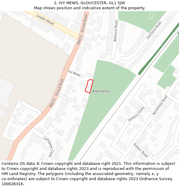 2, IVY MEWS, GLOUCESTER, GL1 5JW: Location map and indicative extent of plot