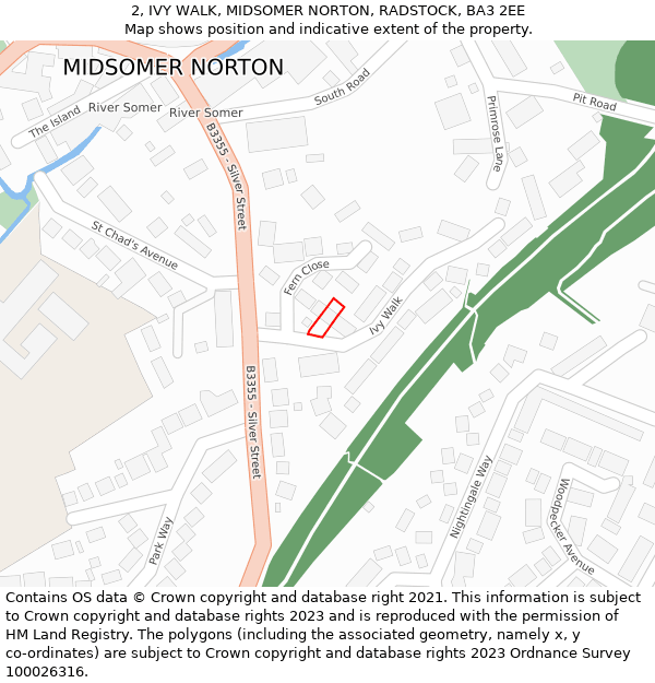 2, IVY WALK, MIDSOMER NORTON, RADSTOCK, BA3 2EE: Location map and indicative extent of plot