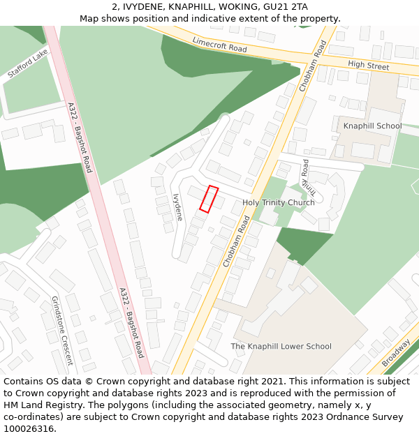 2, IVYDENE, KNAPHILL, WOKING, GU21 2TA: Location map and indicative extent of plot