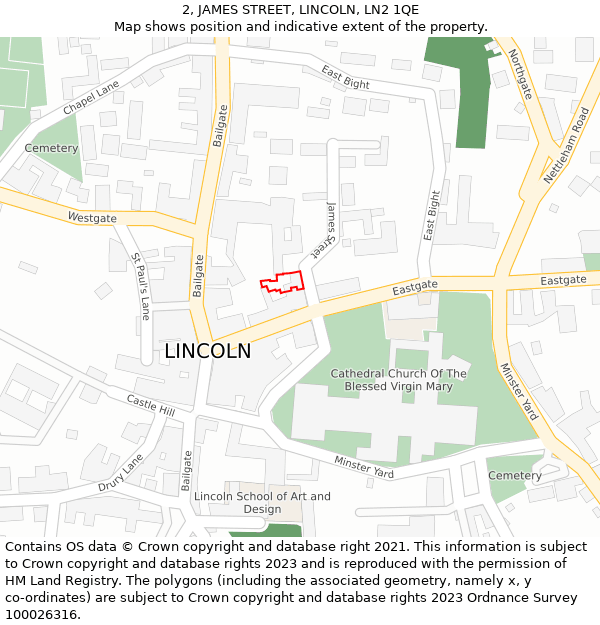 2, JAMES STREET, LINCOLN, LN2 1QE: Location map and indicative extent of plot