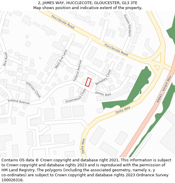 2, JAMES WAY, HUCCLECOTE, GLOUCESTER, GL3 3TE: Location map and indicative extent of plot