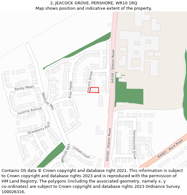 2, JEACOCK GROVE, PERSHORE, WR10 1RQ: Location map and indicative extent of plot