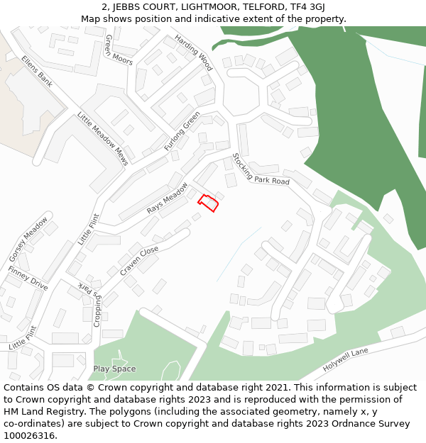 2, JEBBS COURT, LIGHTMOOR, TELFORD, TF4 3GJ: Location map and indicative extent of plot