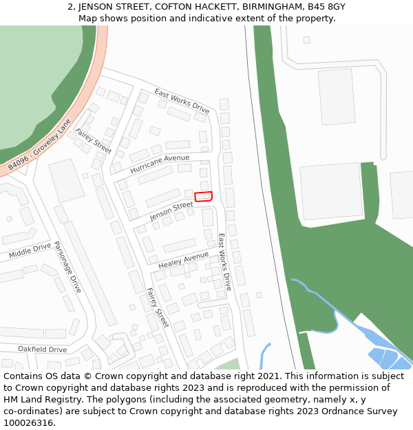 2, JENSON STREET, COFTON HACKETT, BIRMINGHAM, B45 8GY: Location map and indicative extent of plot