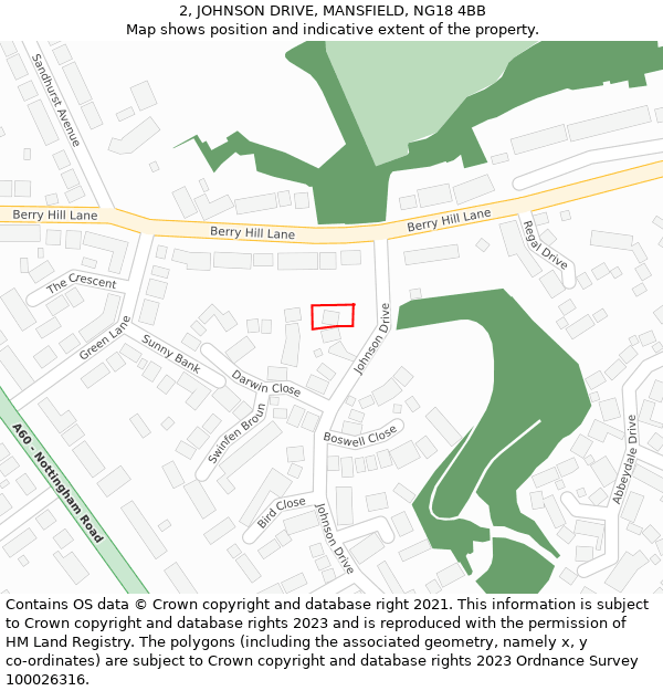 2, JOHNSON DRIVE, MANSFIELD, NG18 4BB: Location map and indicative extent of plot