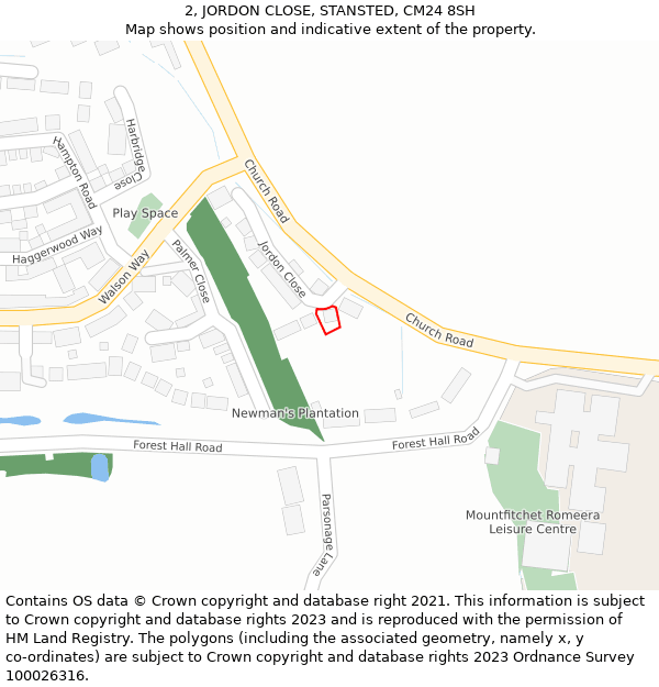 2, JORDON CLOSE, STANSTED, CM24 8SH: Location map and indicative extent of plot