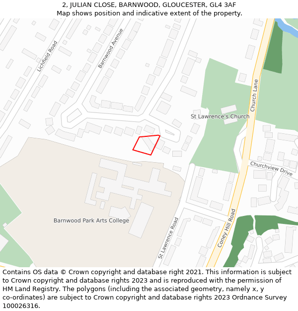 2, JULIAN CLOSE, BARNWOOD, GLOUCESTER, GL4 3AF: Location map and indicative extent of plot