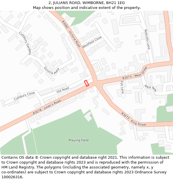 2, JULIANS ROAD, WIMBORNE, BH21 1EG: Location map and indicative extent of plot