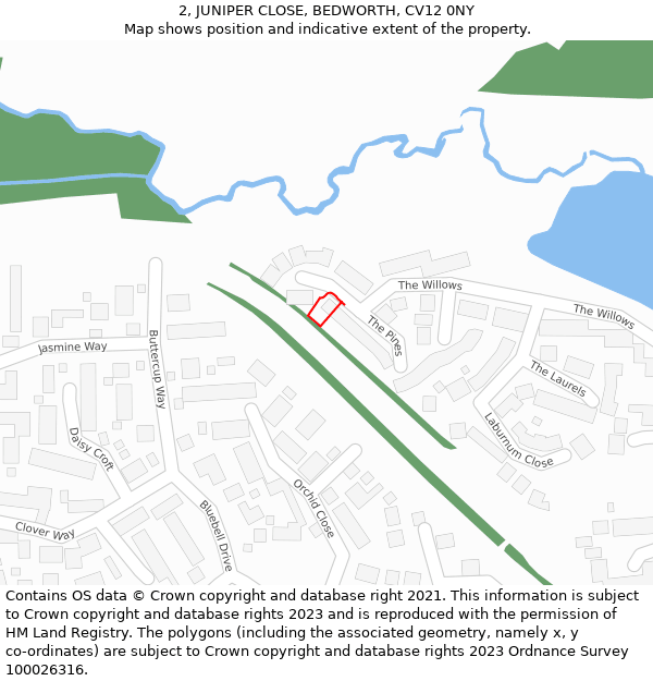 2, JUNIPER CLOSE, BEDWORTH, CV12 0NY: Location map and indicative extent of plot