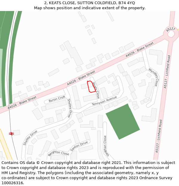 2, KEATS CLOSE, SUTTON COLDFIELD, B74 4YQ: Location map and indicative extent of plot