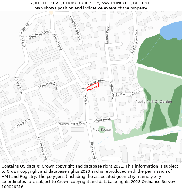 2, KEELE DRIVE, CHURCH GRESLEY, SWADLINCOTE, DE11 9TL: Location map and indicative extent of plot