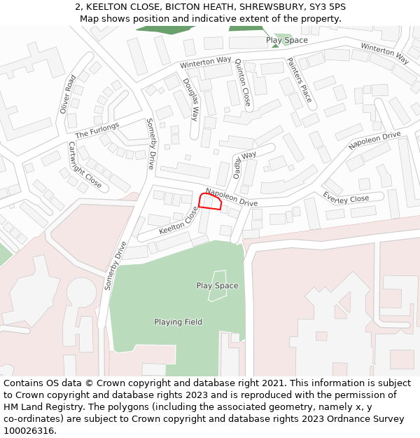 2, KEELTON CLOSE, BICTON HEATH, SHREWSBURY, SY3 5PS: Location map and indicative extent of plot