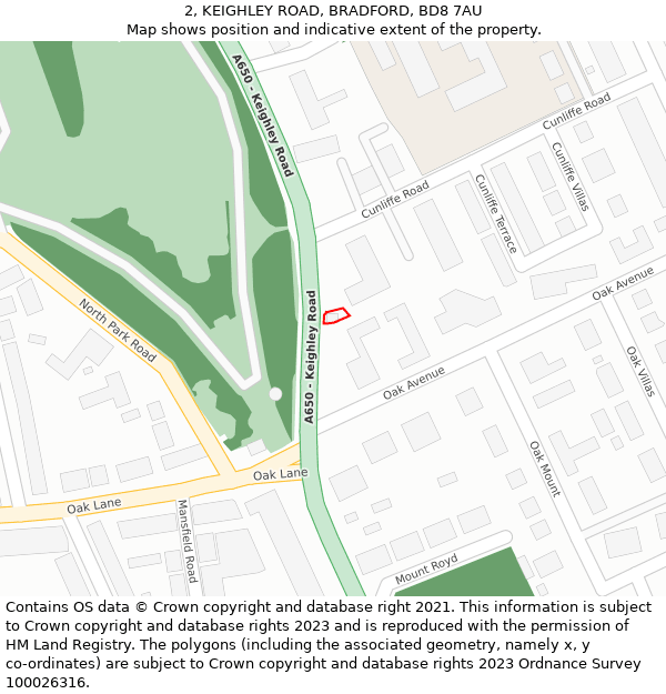 2, KEIGHLEY ROAD, BRADFORD, BD8 7AU: Location map and indicative extent of plot