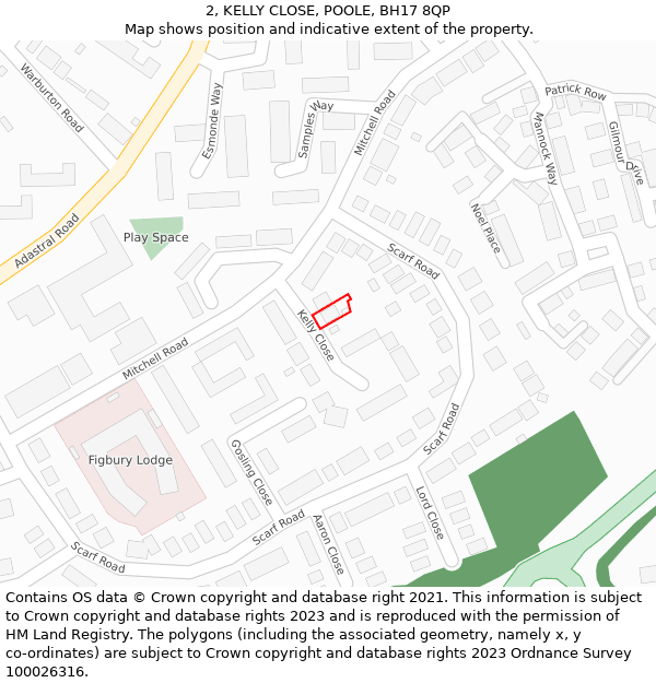 2, KELLY CLOSE, POOLE, BH17 8QP: Location map and indicative extent of plot
