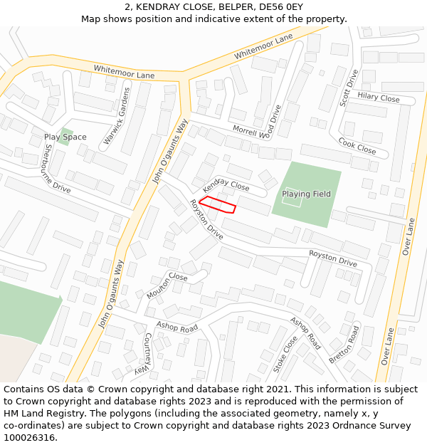 2, KENDRAY CLOSE, BELPER, DE56 0EY: Location map and indicative extent of plot