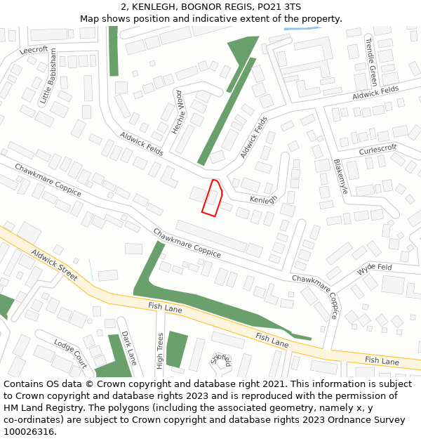 2, KENLEGH, BOGNOR REGIS, PO21 3TS: Location map and indicative extent of plot