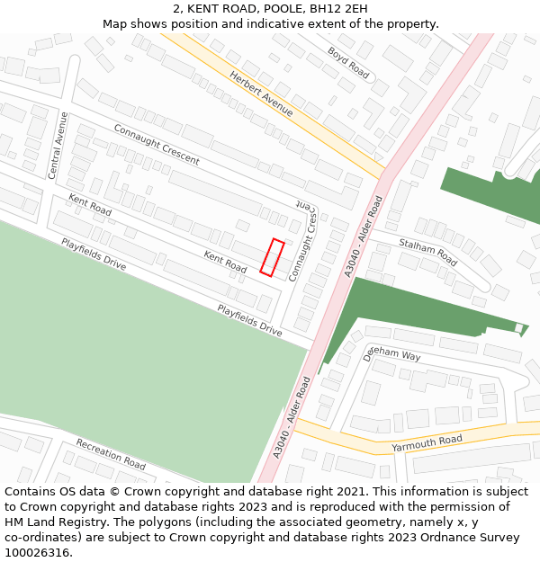 2, KENT ROAD, POOLE, BH12 2EH: Location map and indicative extent of plot