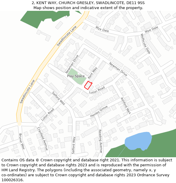 2, KENT WAY, CHURCH GRESLEY, SWADLINCOTE, DE11 9SS: Location map and indicative extent of plot
