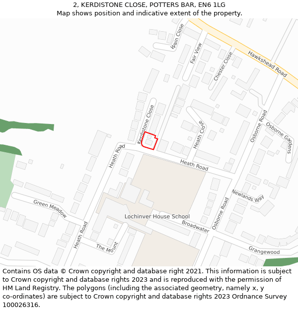 2, KERDISTONE CLOSE, POTTERS BAR, EN6 1LG: Location map and indicative extent of plot