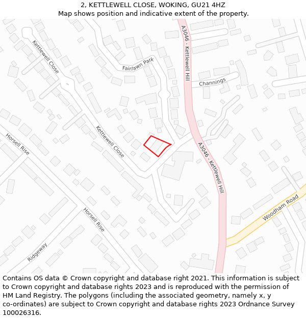 2, KETTLEWELL CLOSE, WOKING, GU21 4HZ: Location map and indicative extent of plot