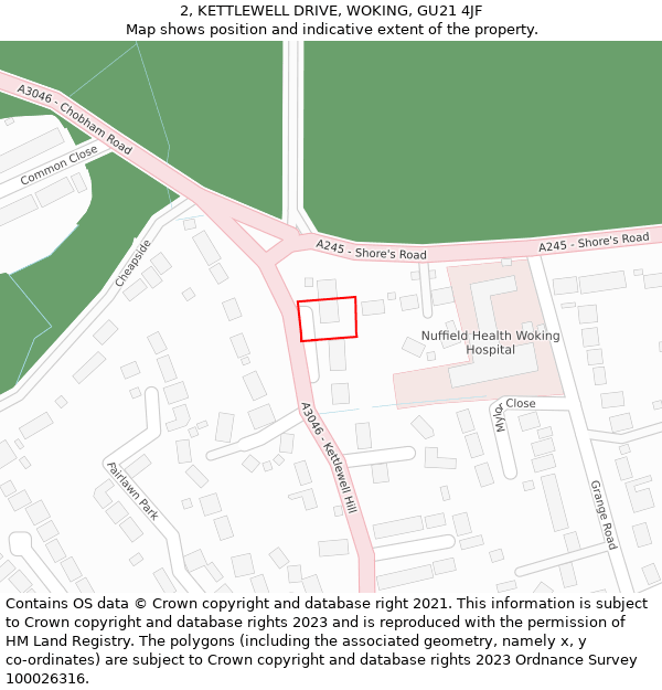 2, KETTLEWELL DRIVE, WOKING, GU21 4JF: Location map and indicative extent of plot
