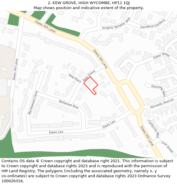 2, KEW GROVE, HIGH WYCOMBE, HP11 1QJ: Location map and indicative extent of plot