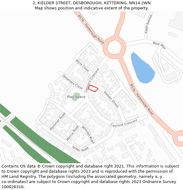 2, KIELDER STREET, DESBOROUGH, KETTERING, NN14 2WN: Location map and indicative extent of plot