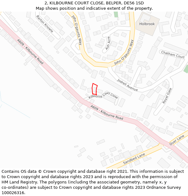 2, KILBOURNE COURT CLOSE, BELPER, DE56 1SD: Location map and indicative extent of plot