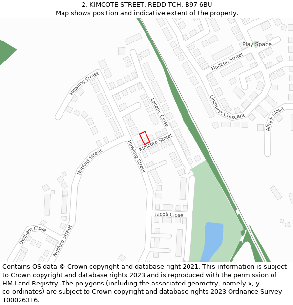 2, KIMCOTE STREET, REDDITCH, B97 6BU: Location map and indicative extent of plot