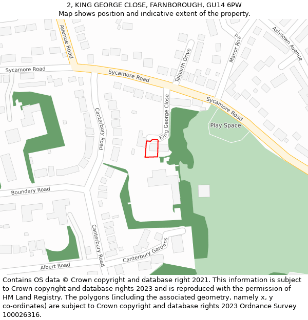 2, KING GEORGE CLOSE, FARNBOROUGH, GU14 6PW: Location map and indicative extent of plot
