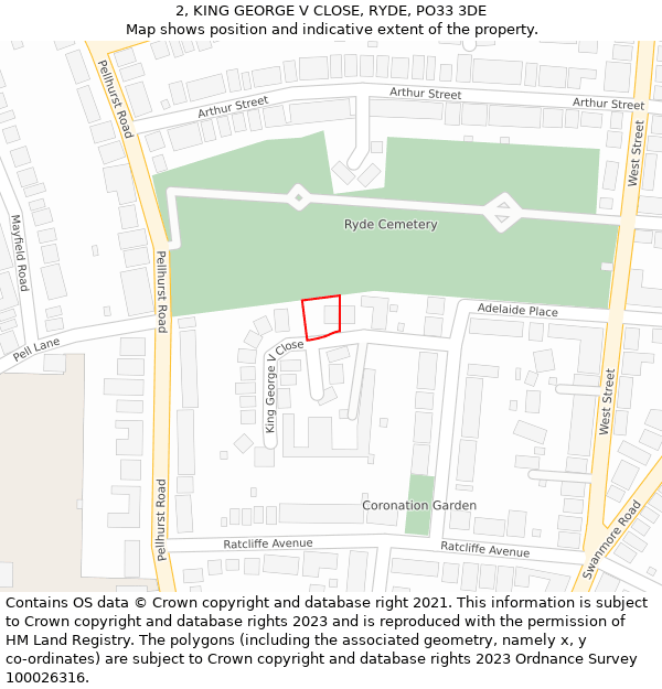 2, KING GEORGE V CLOSE, RYDE, PO33 3DE: Location map and indicative extent of plot