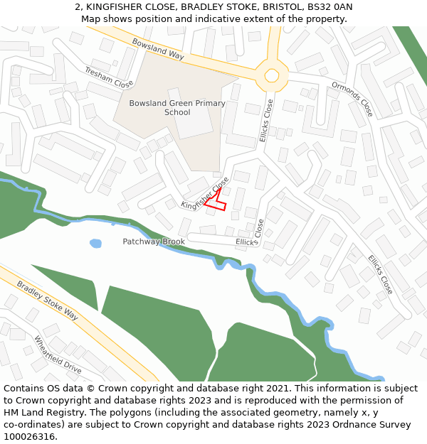 2, KINGFISHER CLOSE, BRADLEY STOKE, BRISTOL, BS32 0AN: Location map and indicative extent of plot