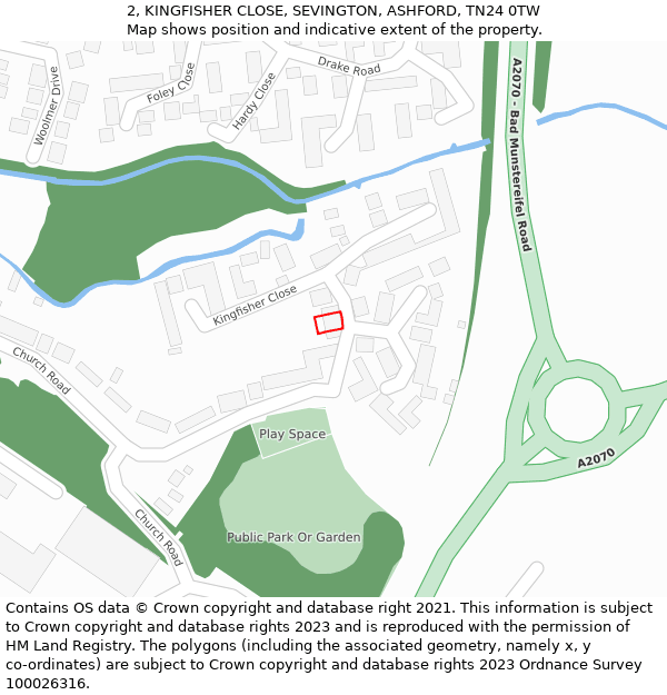 2, KINGFISHER CLOSE, SEVINGTON, ASHFORD, TN24 0TW: Location map and indicative extent of plot