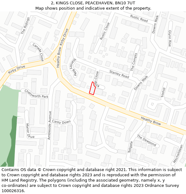 2, KINGS CLOSE, PEACEHAVEN, BN10 7UT: Location map and indicative extent of plot