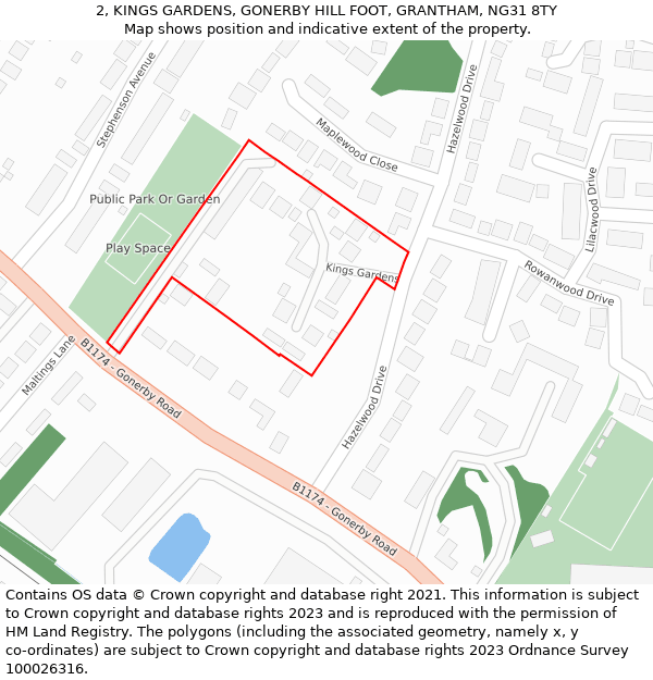 2, KINGS GARDENS, GONERBY HILL FOOT, GRANTHAM, NG31 8TY: Location map and indicative extent of plot