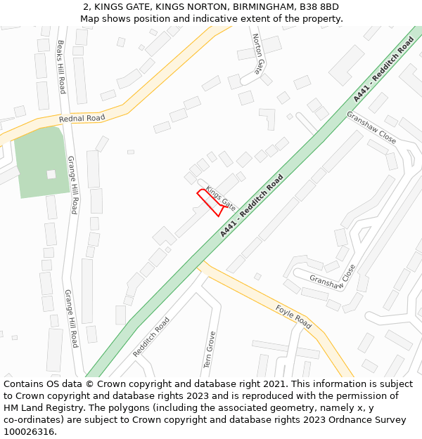 2, KINGS GATE, KINGS NORTON, BIRMINGHAM, B38 8BD: Location map and indicative extent of plot