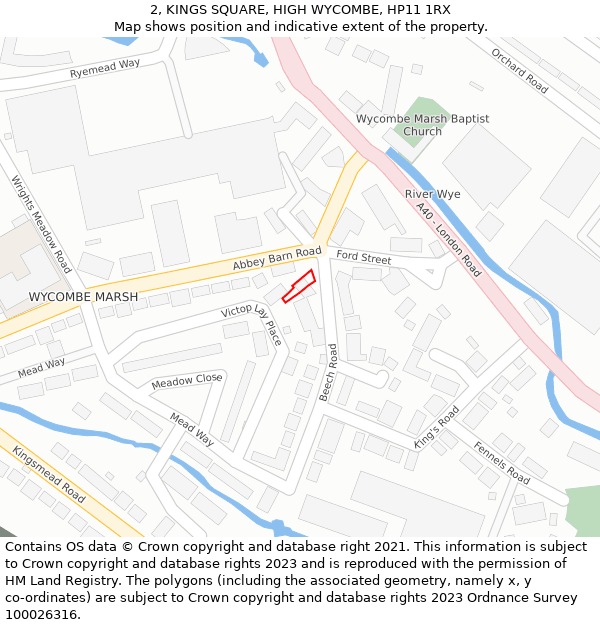 2, KINGS SQUARE, HIGH WYCOMBE, HP11 1RX: Location map and indicative extent of plot