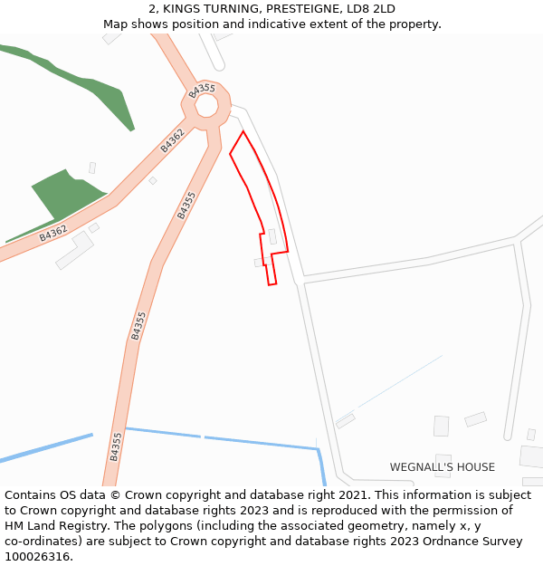 2, KINGS TURNING, PRESTEIGNE, LD8 2LD: Location map and indicative extent of plot